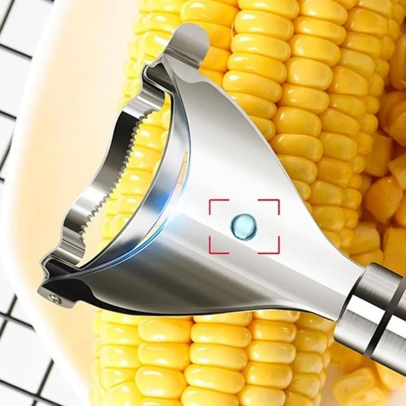 Stainless steel corn planer kitchen tool for removing kernels from corn, 18cm long.