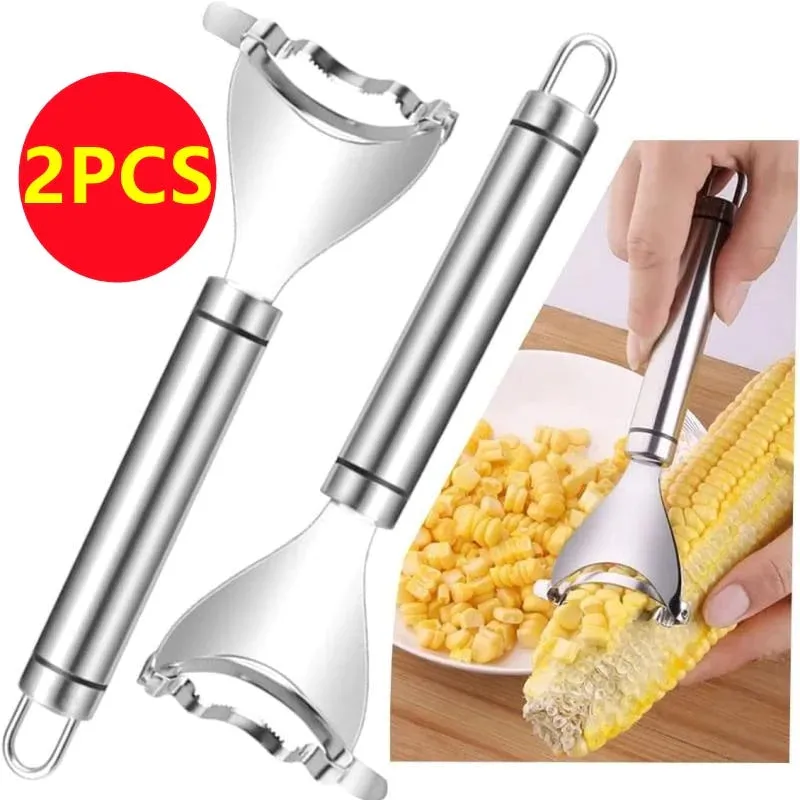 Stainless steel corn planer kitchen tool for removing kernels from corn, 18cm long.