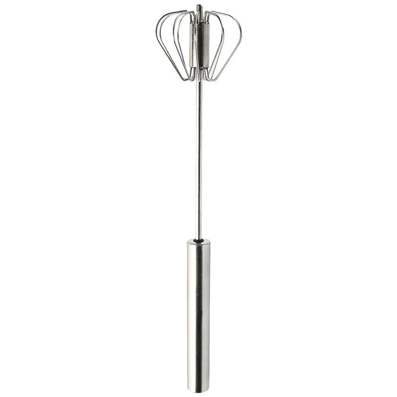 Semi-automatic stainless steel egg beater whisk with hand pressure rotating mechanism in silvery or white colour