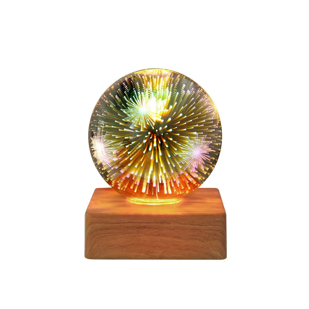 Spherical crystal ball night light with USB plug showing starry sky pattern illumination