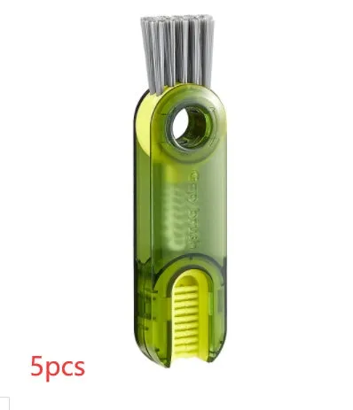 3-in-1 tiny bottle cup cover brush straw cleaner tool in transparent green, showing spiral brush and bevel corner design