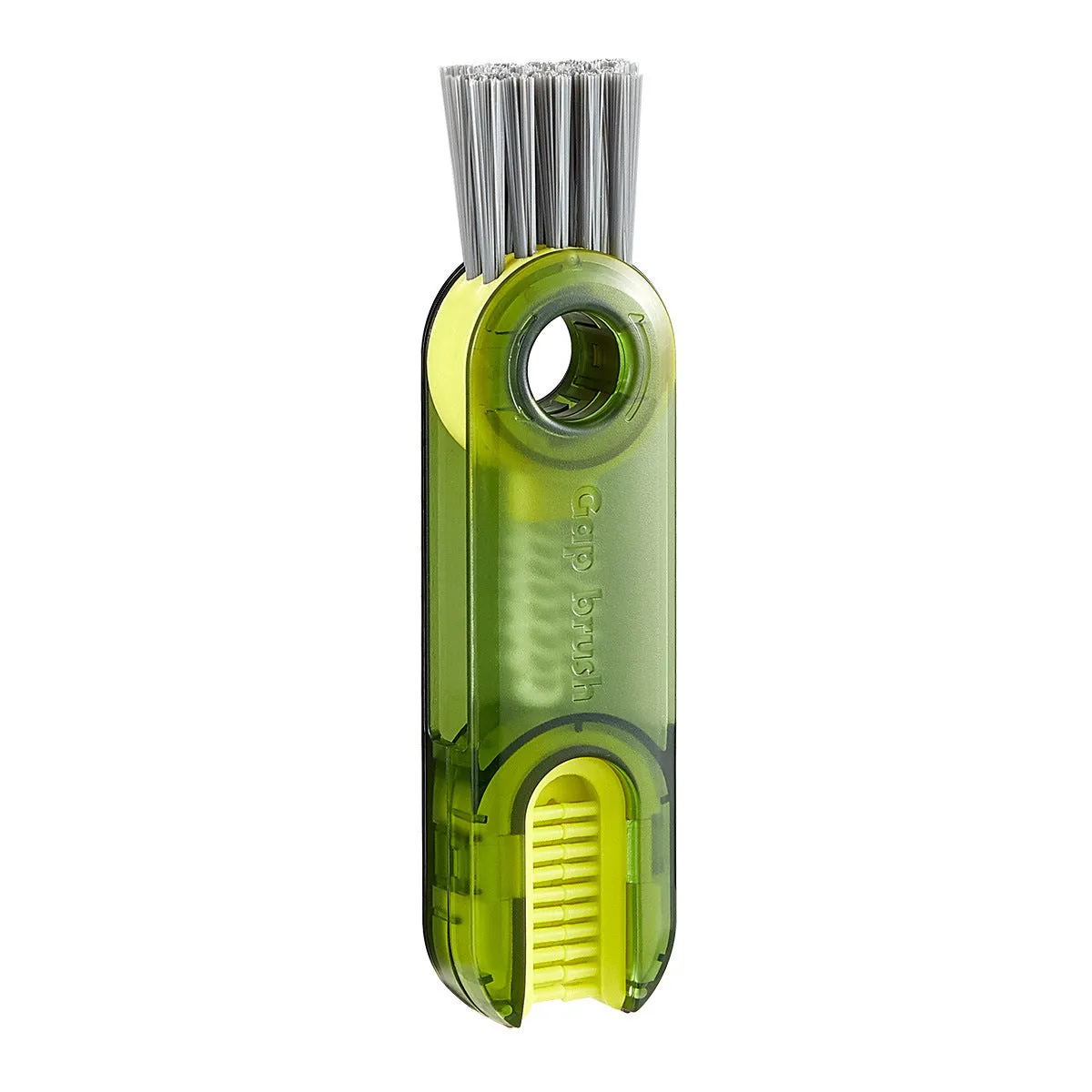 Multi-functional crevice cleaning brush with spiral and bevel corner design in transparent green, white and blue colour options
