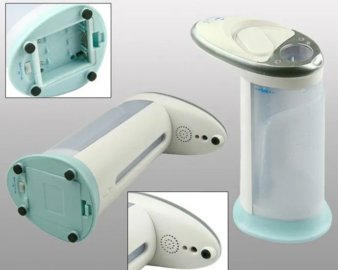 Black automatic sensor-operated liquid soap dispenser with 400ml capacity on a bathroom counter.