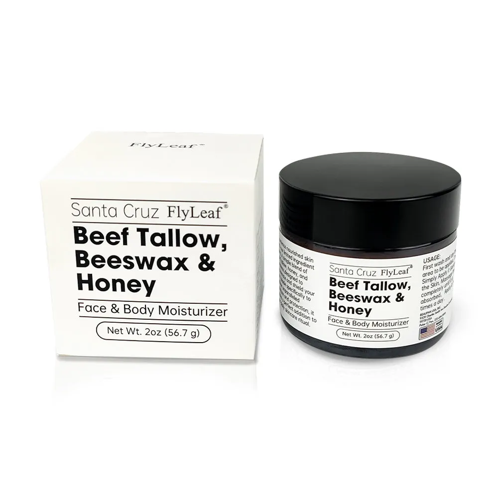 2oz organic beef tallow balm face moisturiser with beeswax and honey in a small tin