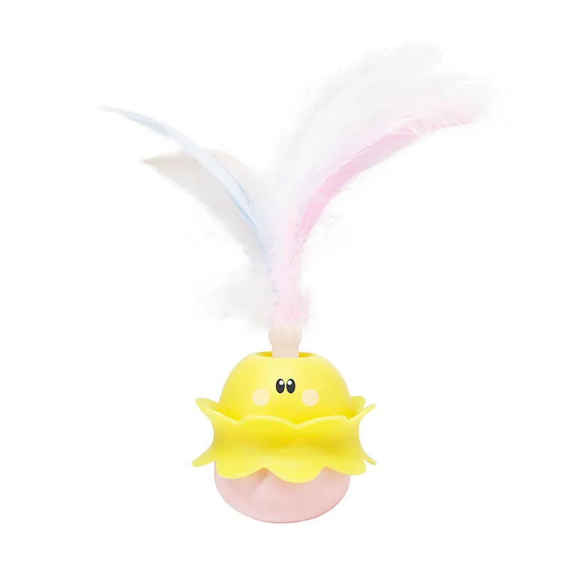 Pink interactive automatic cat feather toy with LED lights, chirping sound, and 360° rotation for indoor cats.
