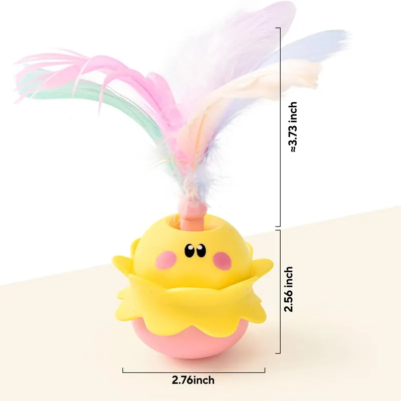 Pink interactive automatic cat feather toy with LED lights, chirping sound, and 360° rotation for indoor cats.