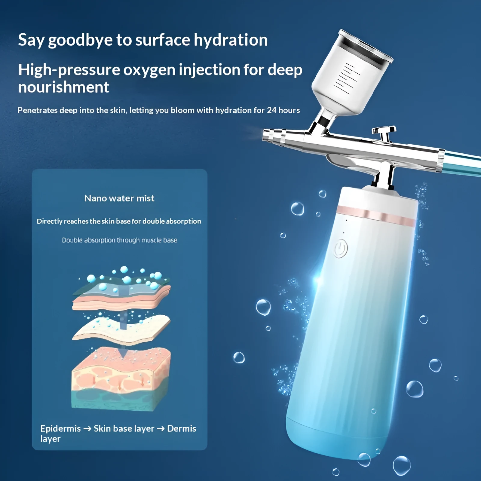 Oxygen infusion device in gradient pink with USB charging port and cold spray nozzle