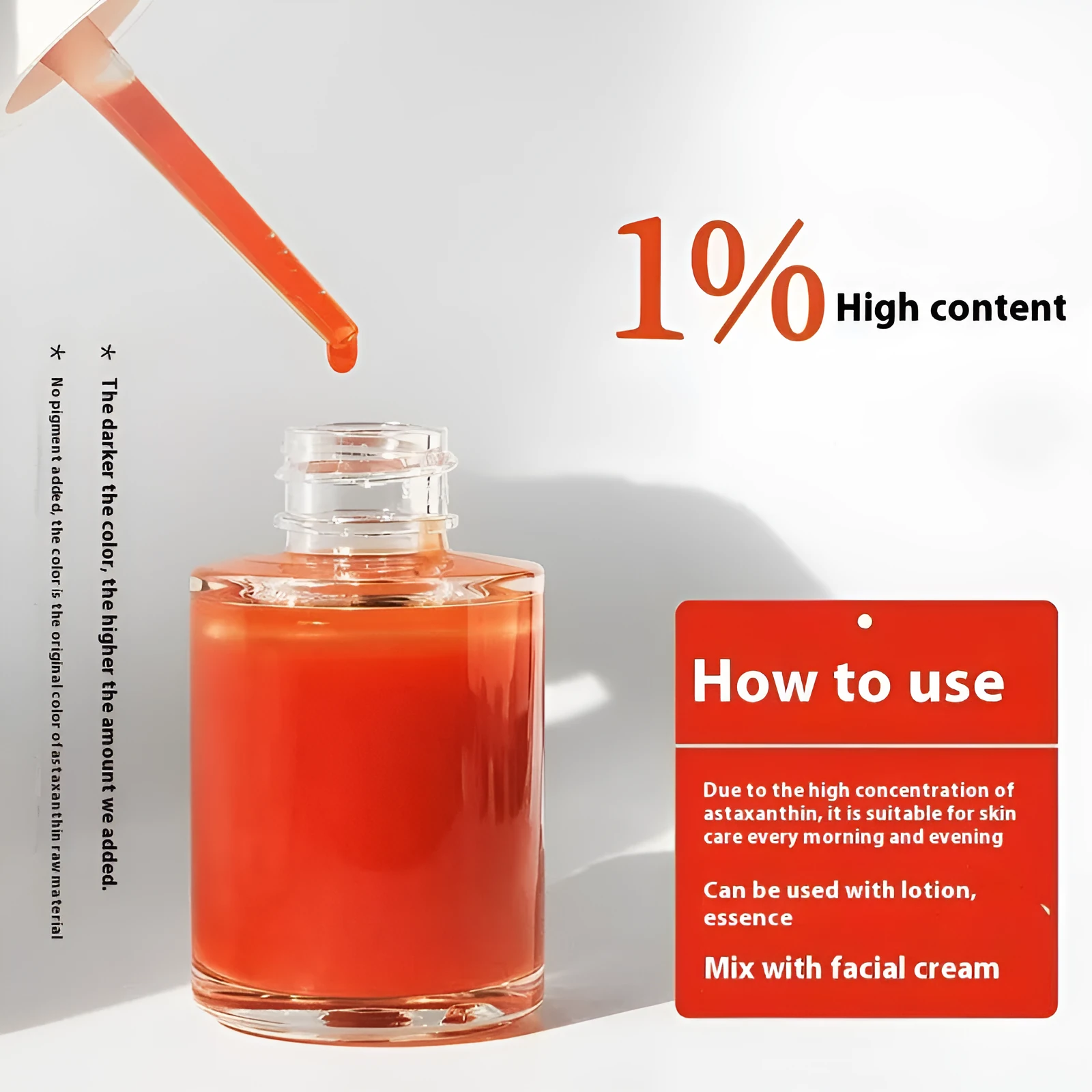Astaxanthin brightening and tightening facial essence for ladies, 30ml bottle with dropper