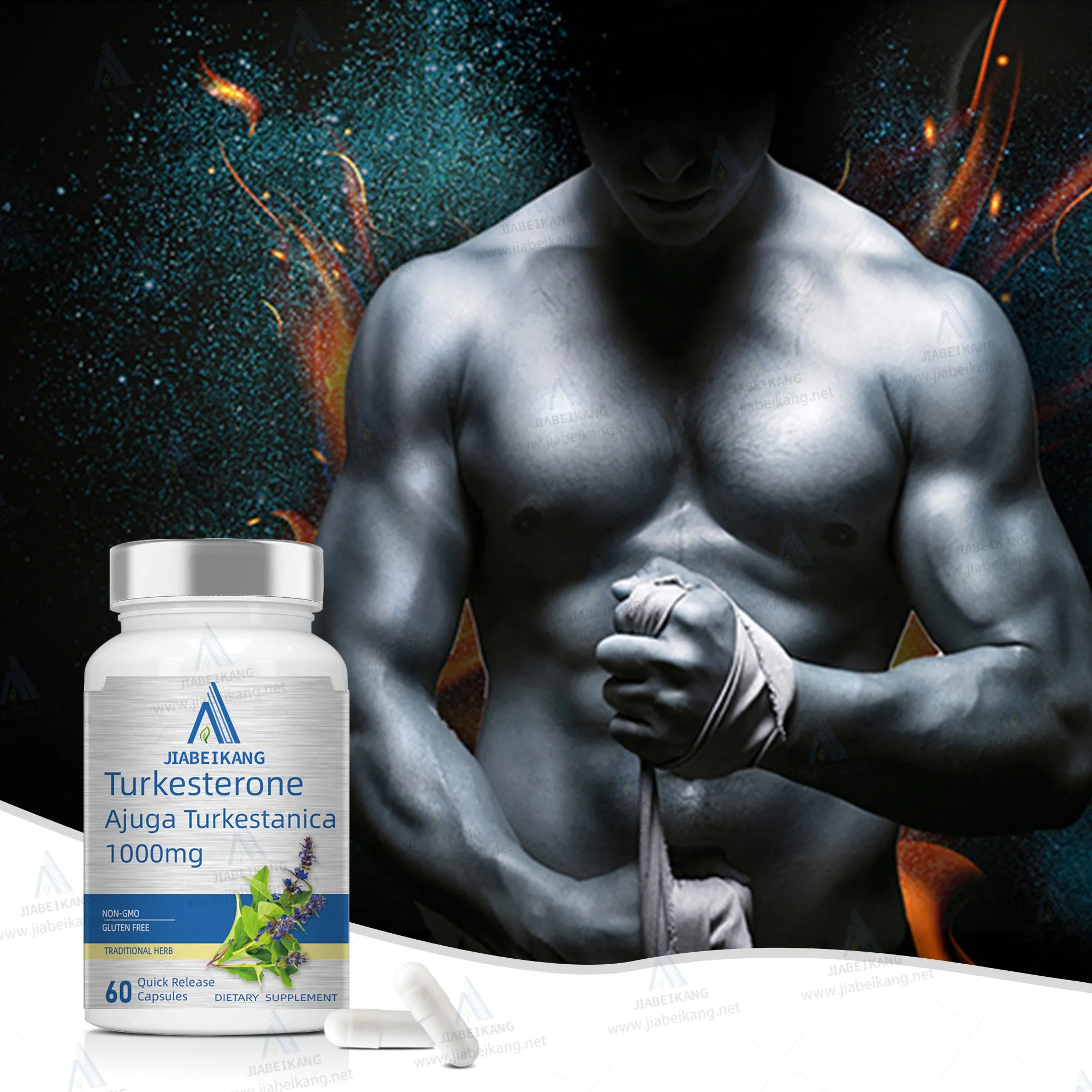 Jiabeikang Turkesterone Capsules bottle with 60 capsules, Ajuga Turkestanica herbal supplement for male enhancement