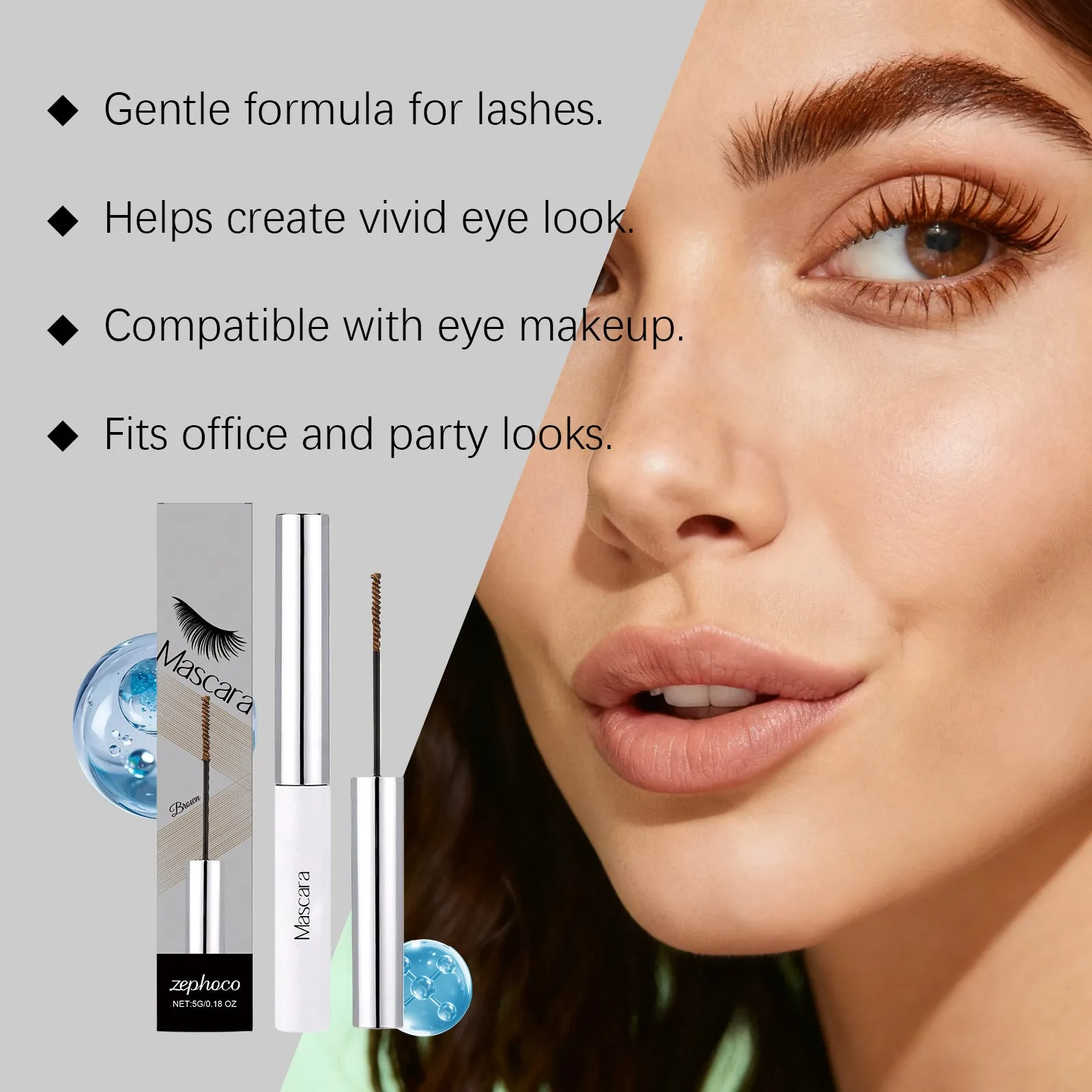 Lightweight smudge-proof mascara 5g tube with natural curl, beeswax formula for daily use