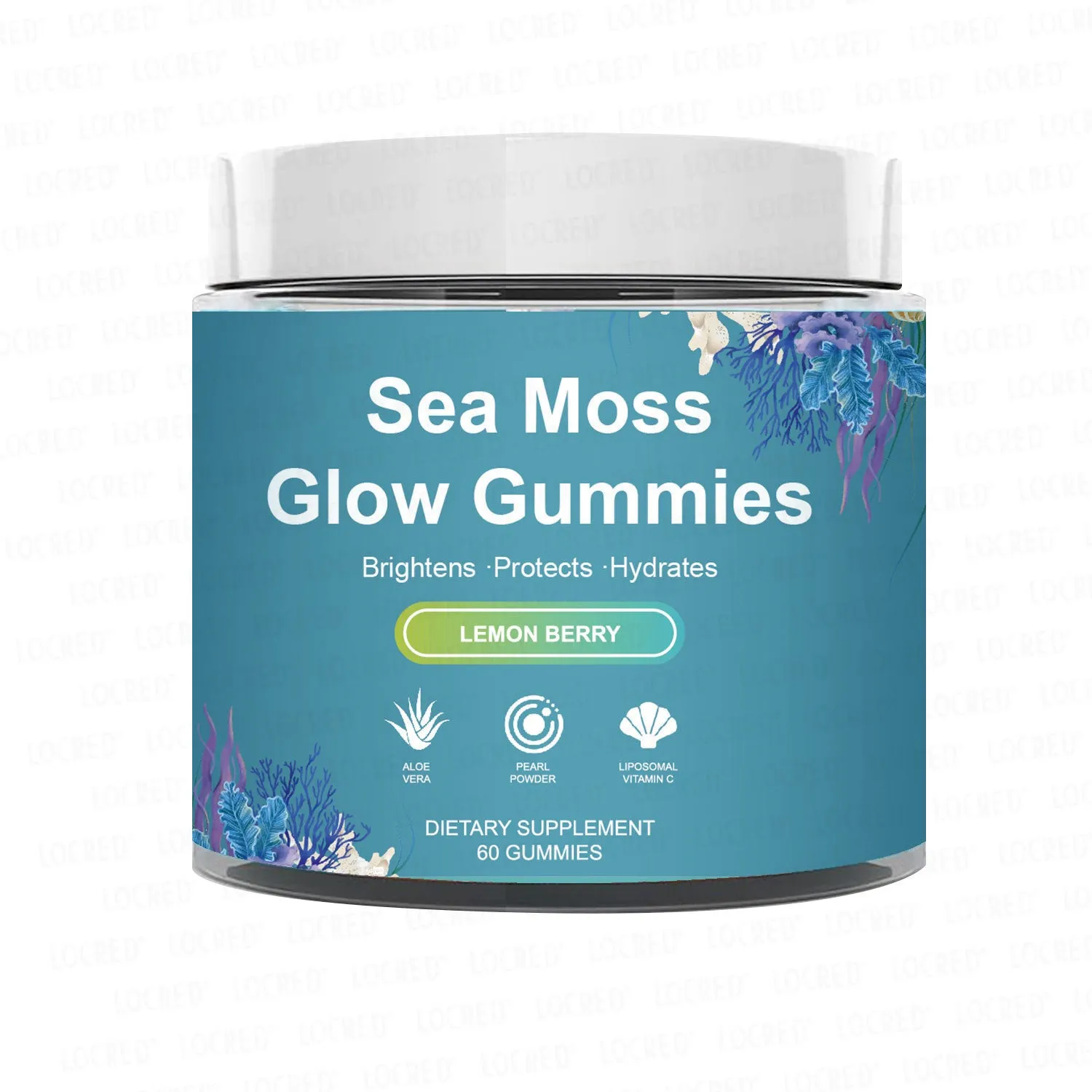 Sea Moss Gummies 60 tablets in a bottle with sea moss and seaweed extract for adult dietary use