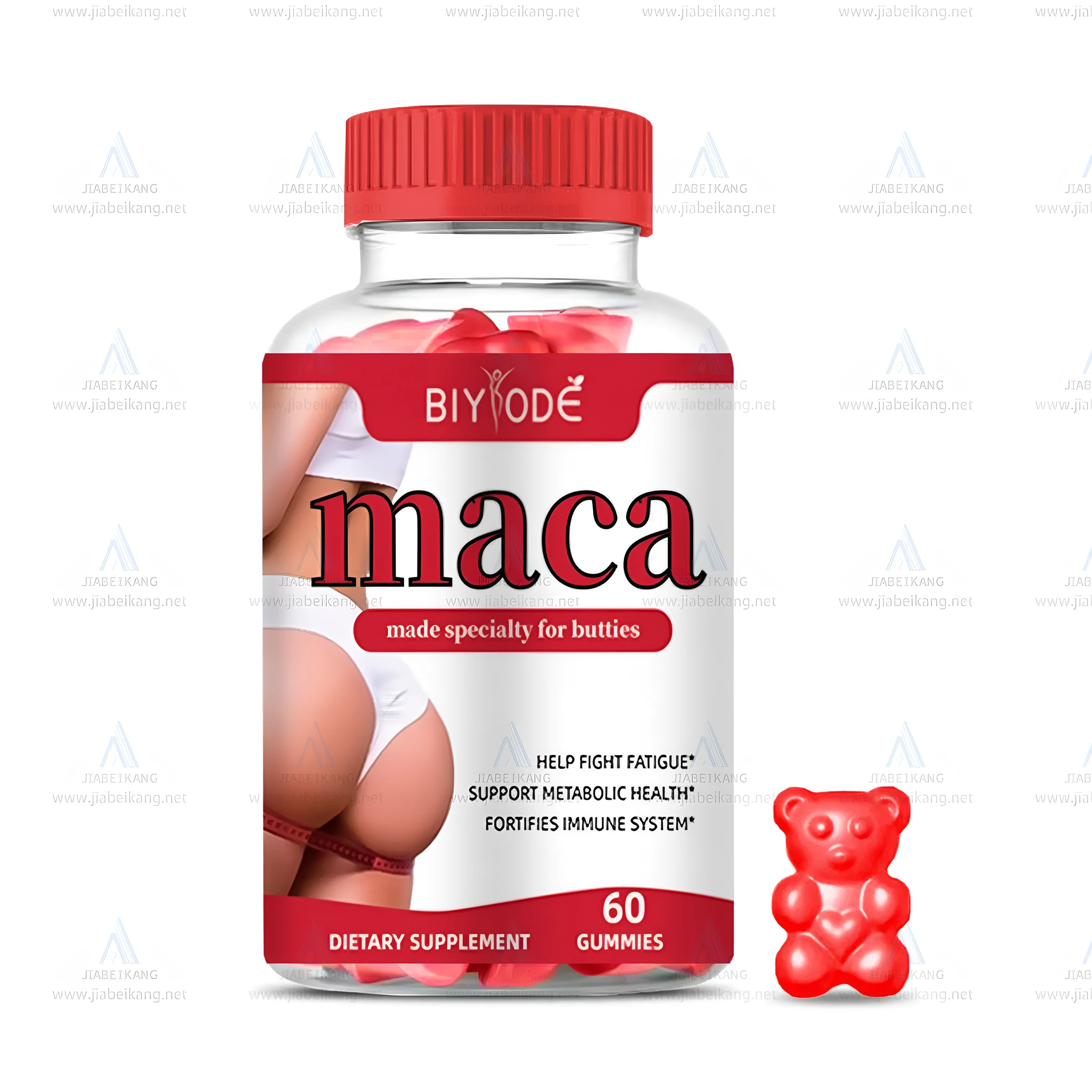 Maca gummies for hip and booty curve support in a bottle with 60 gummies, original flavour, beauty shape supplement