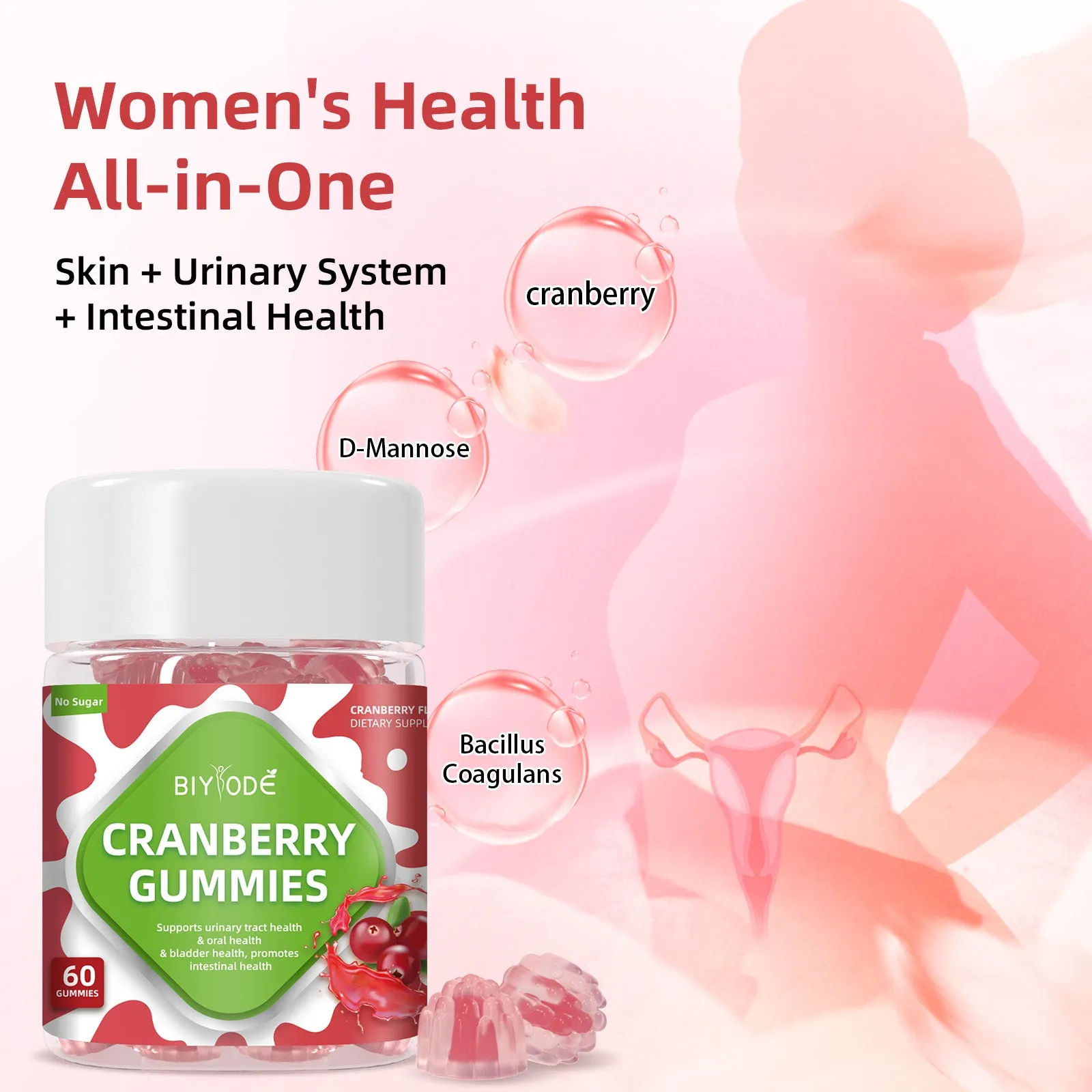 Bottle of cranberry gummies supplement with 60 gummies for immune support