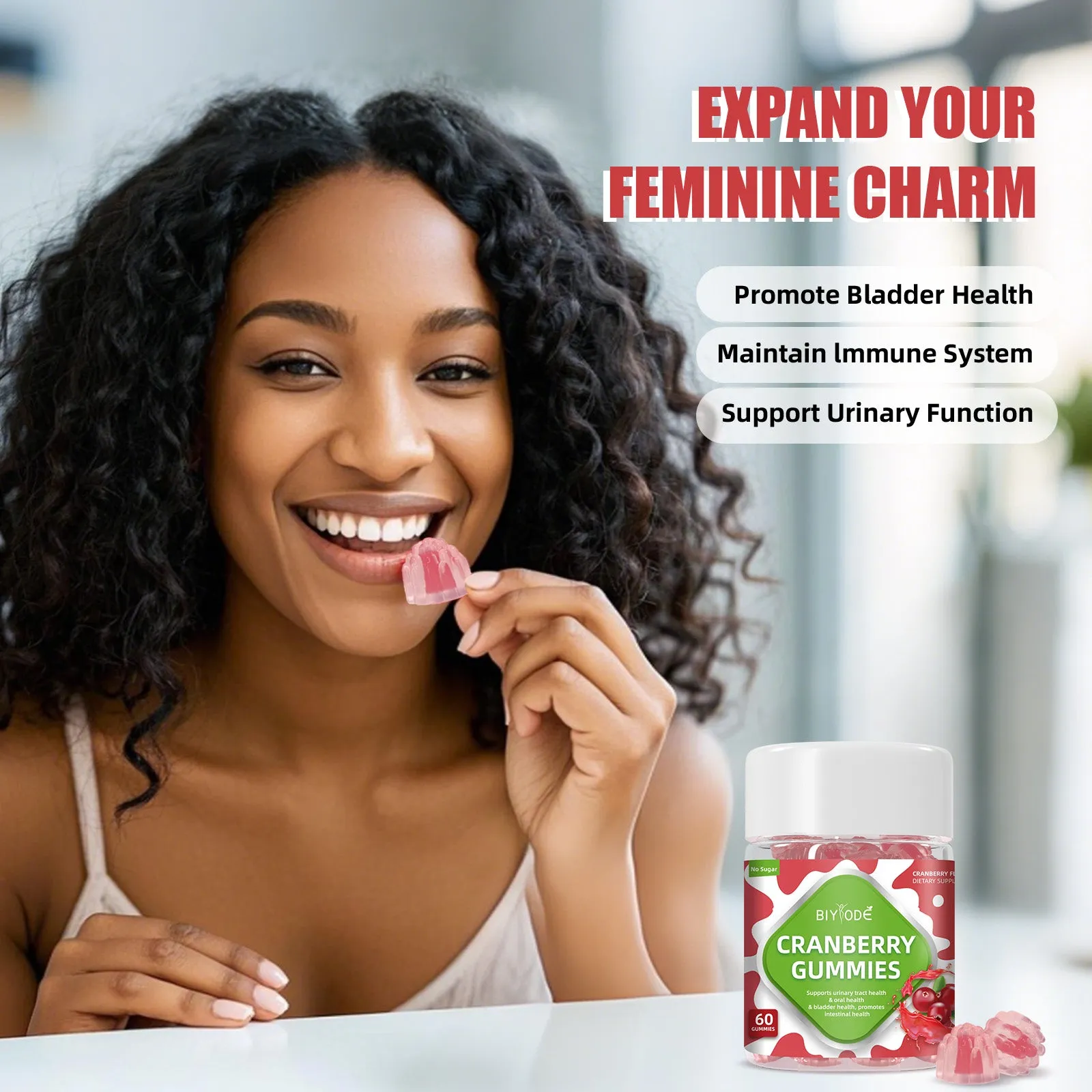 Bottle of cranberry gummies supplement with 60 gummies for immune support
