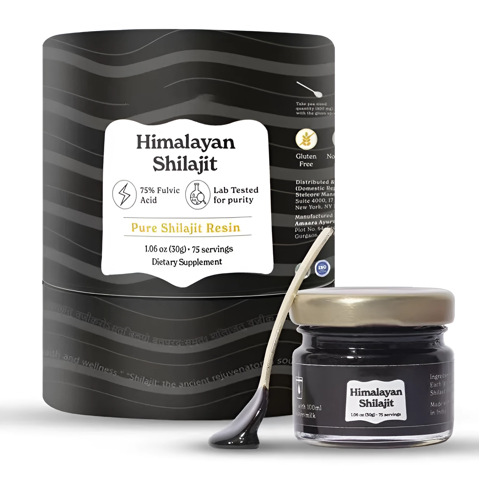 30g jar of pure Himalayan shilajit resin with dark, thick texture