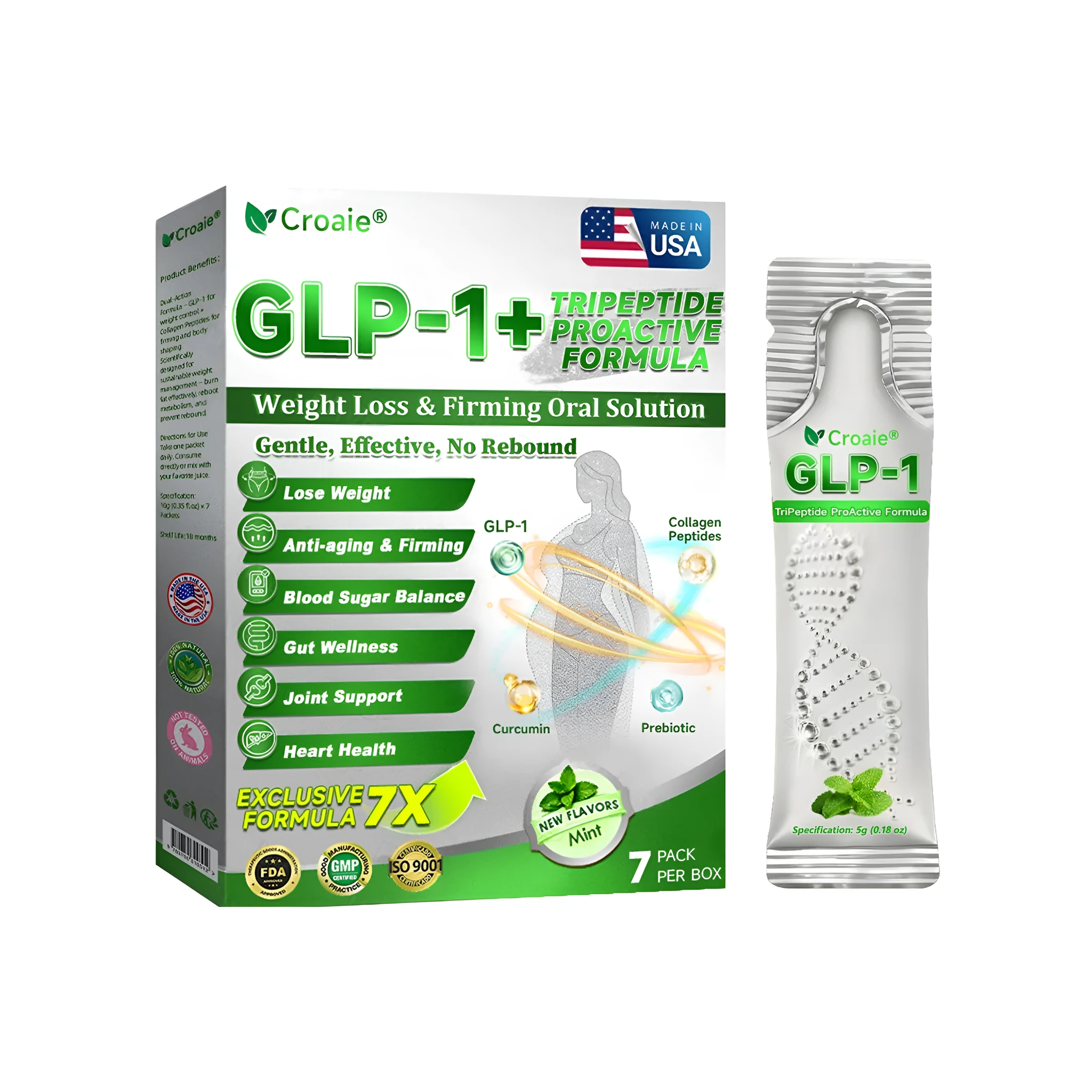 Weight loss firming GLP-1 oral solution liquid drink 7 pack with apple juice and erythritol ingredients