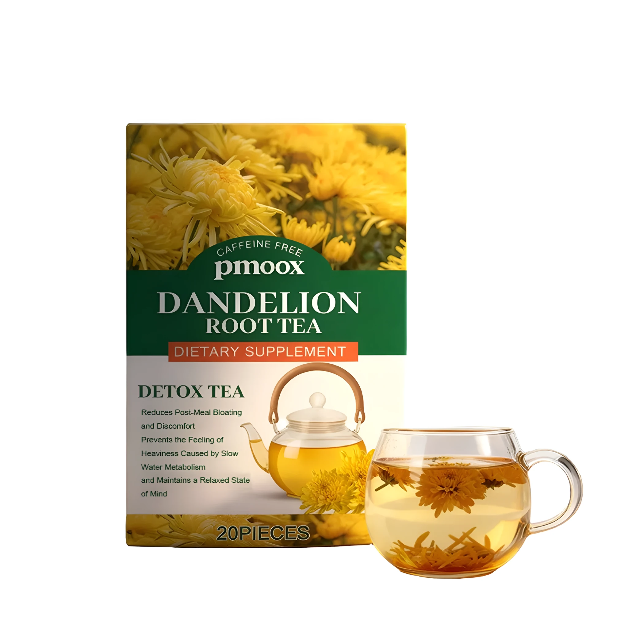 Dandelion leaf and root herbal tea pack with 20 tea bags