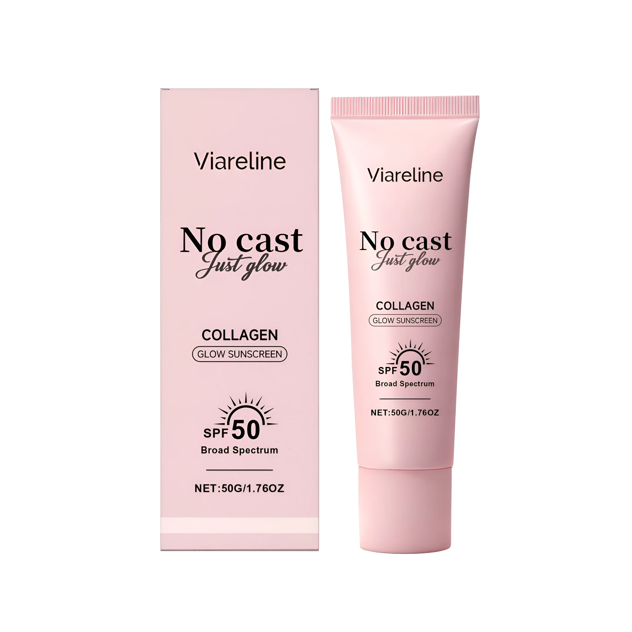 Collagen sunscreen tube 50g with titanium dioxide and hyaluronic acid for UV protection