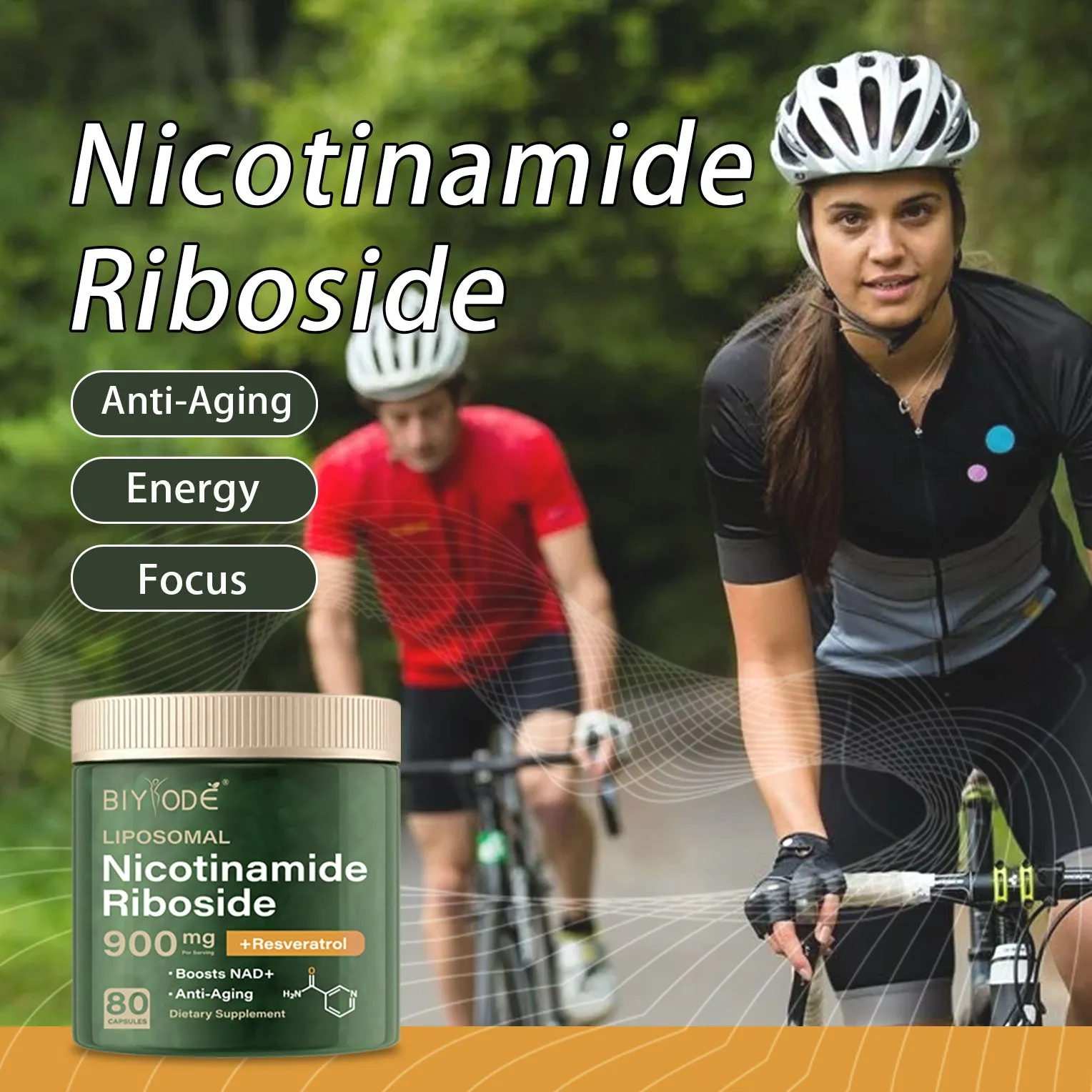 Bottle of 80 nicotinamide riboside NAD supplement capsules for adult immunity and anti-aging support