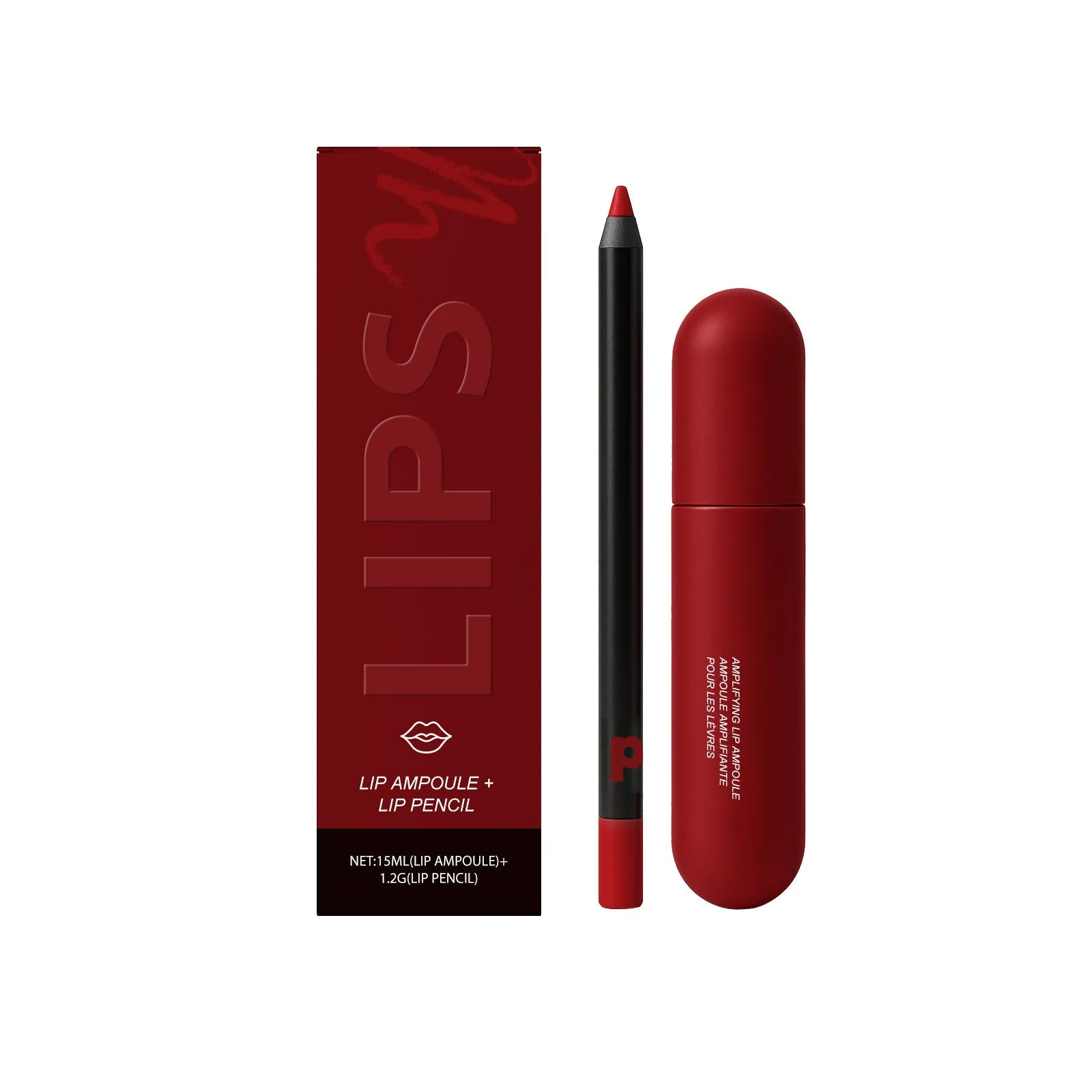 Lip gloss and lip liner duo set with 15ml lip essence and liner in six shades