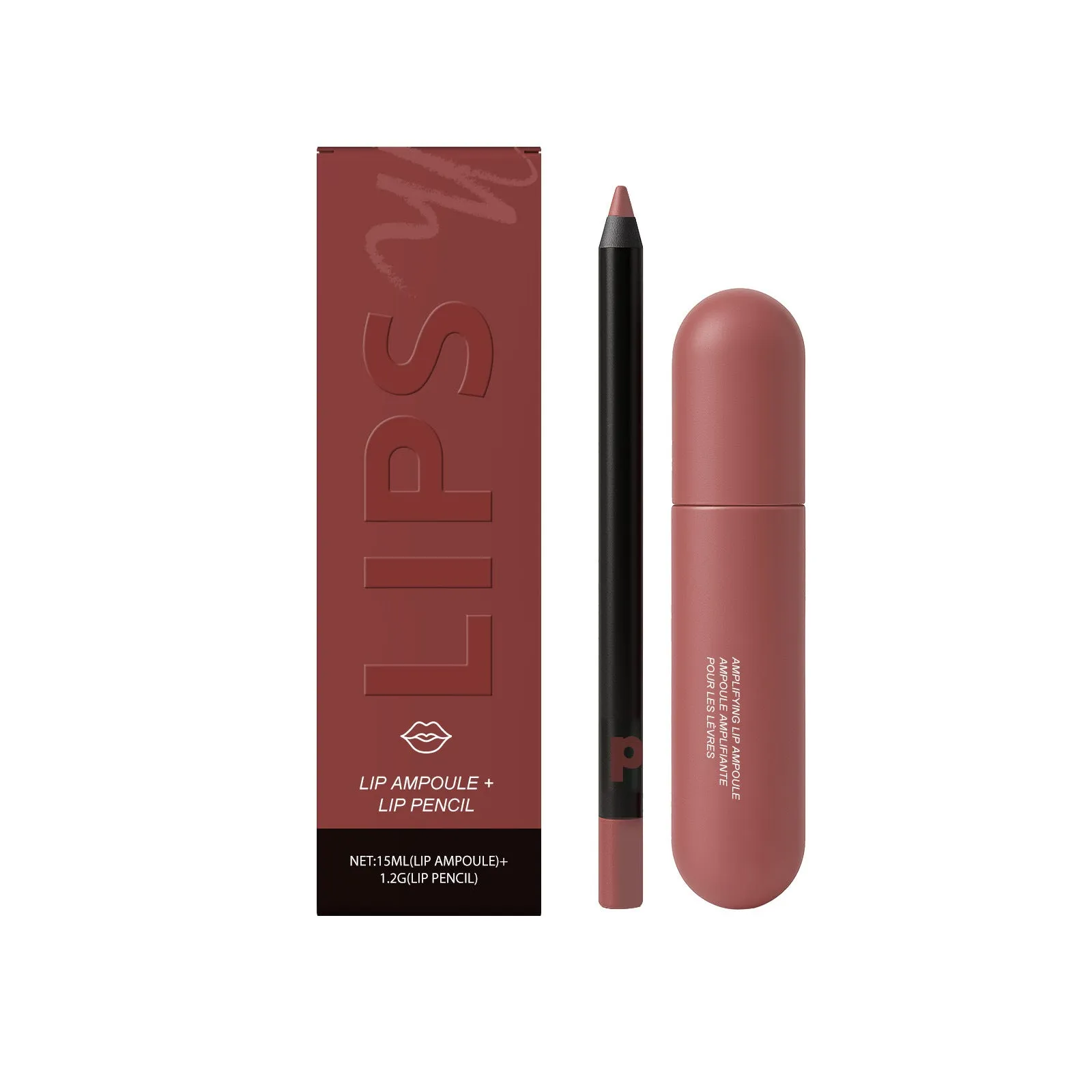 Lip gloss and lip liner duo set with 15ml lip essence and liner in six shades