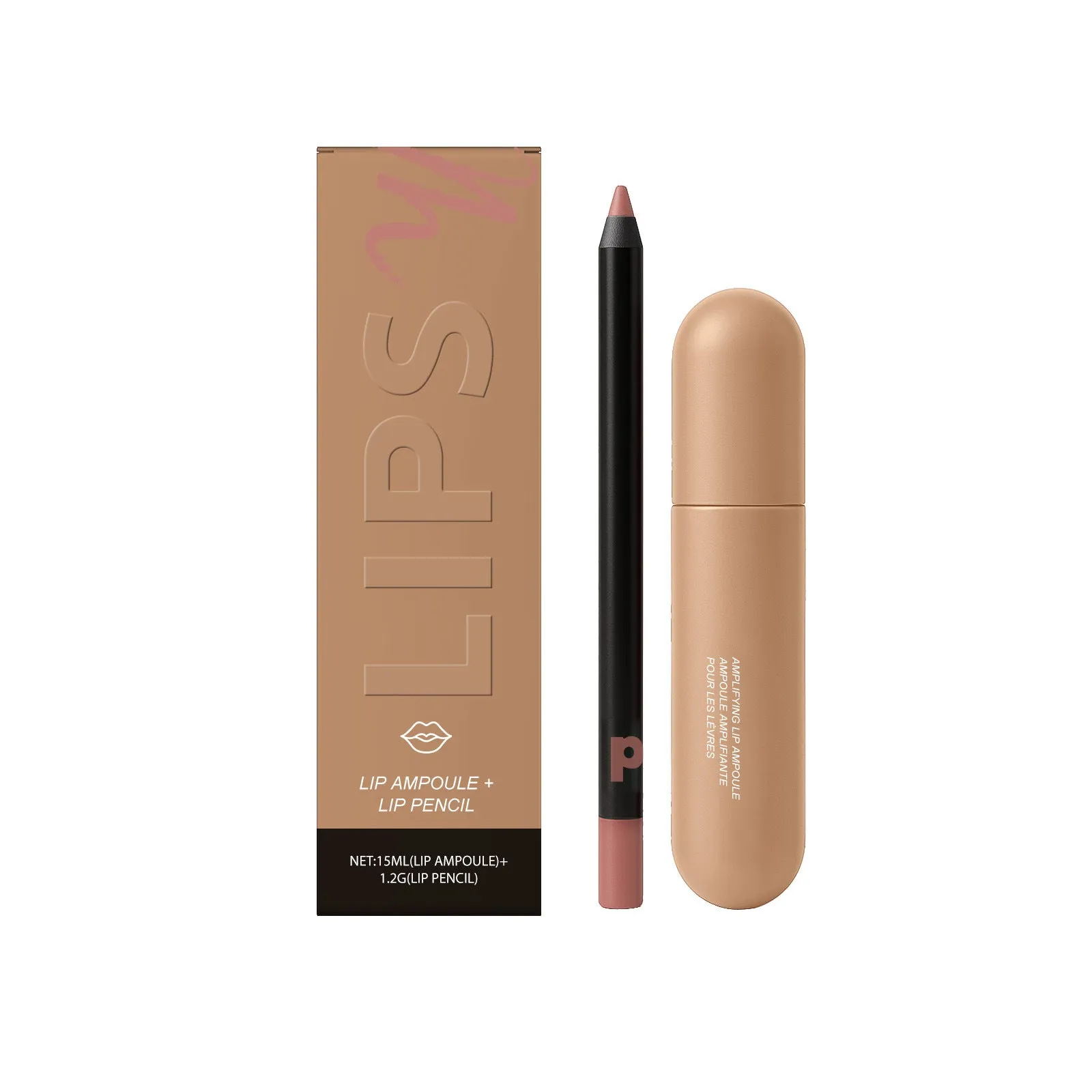 Lip gloss and lip liner duo set with 15ml lip essence and liner in six shades