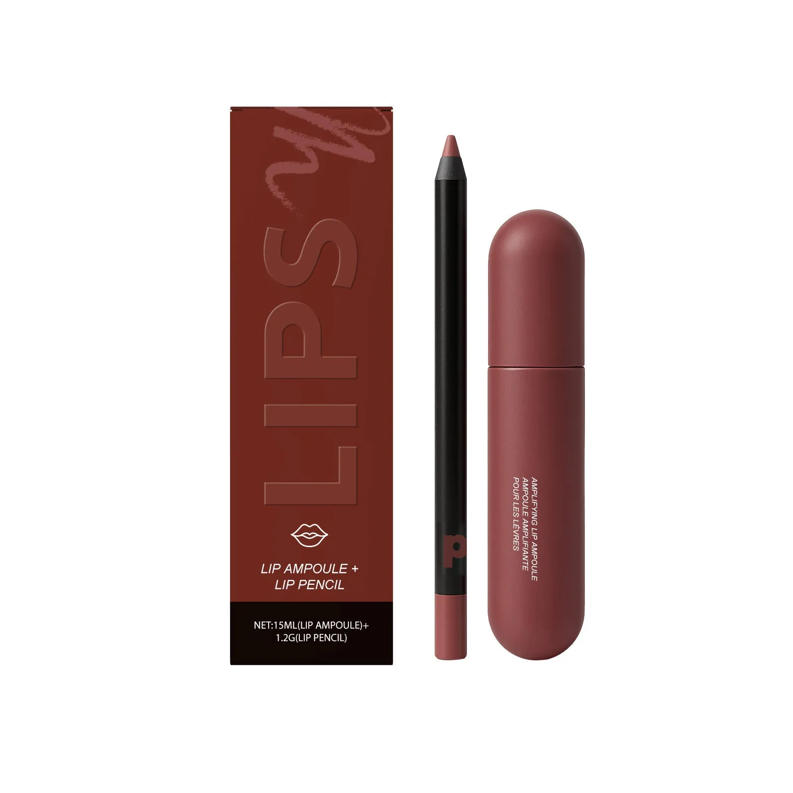 Lip gloss and lip liner duo set with 15ml lip essence and liner in six shades