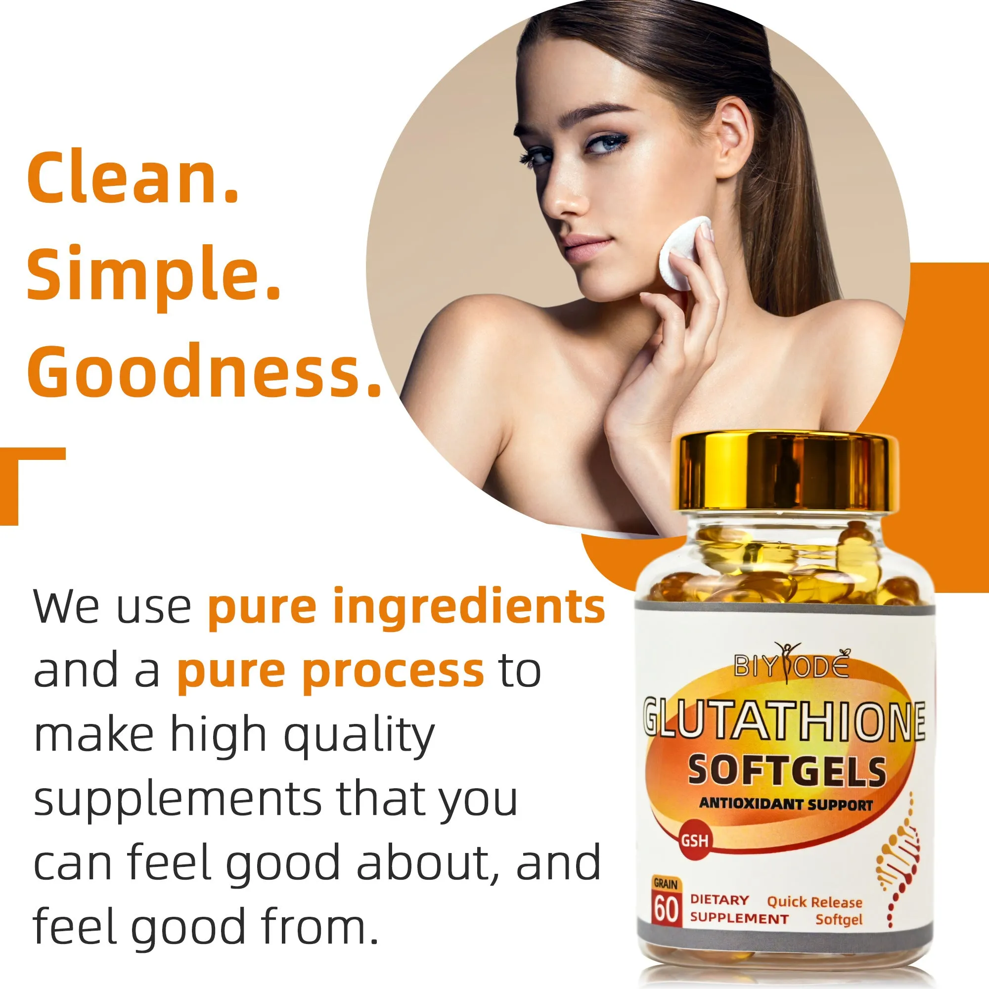 Biyode glutathione and collagen softgels bottle with 60 softgels for skin care supplement
