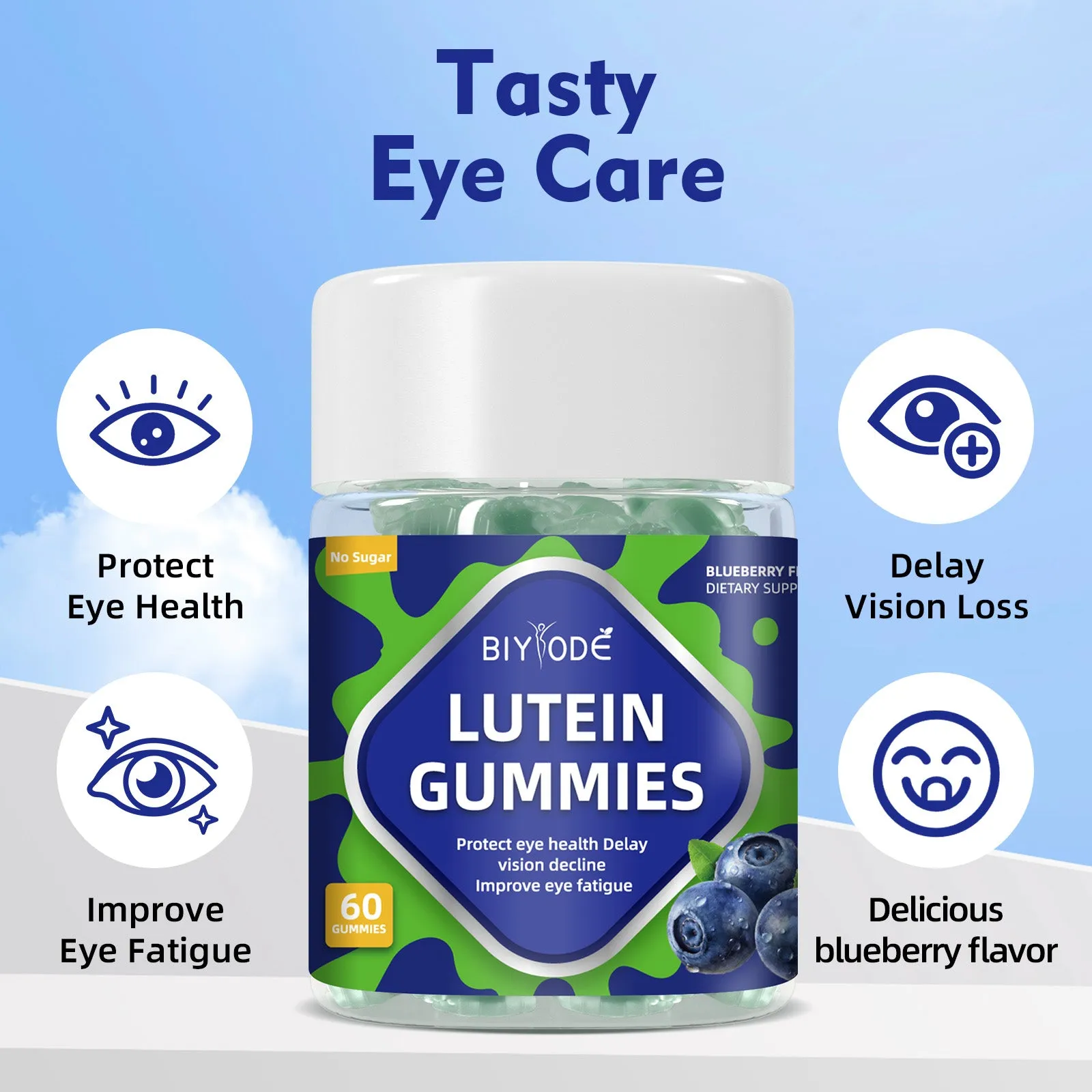 Bottle of 60 lutein gummies for vision support with natural ingredients lutein and vitamins A C E