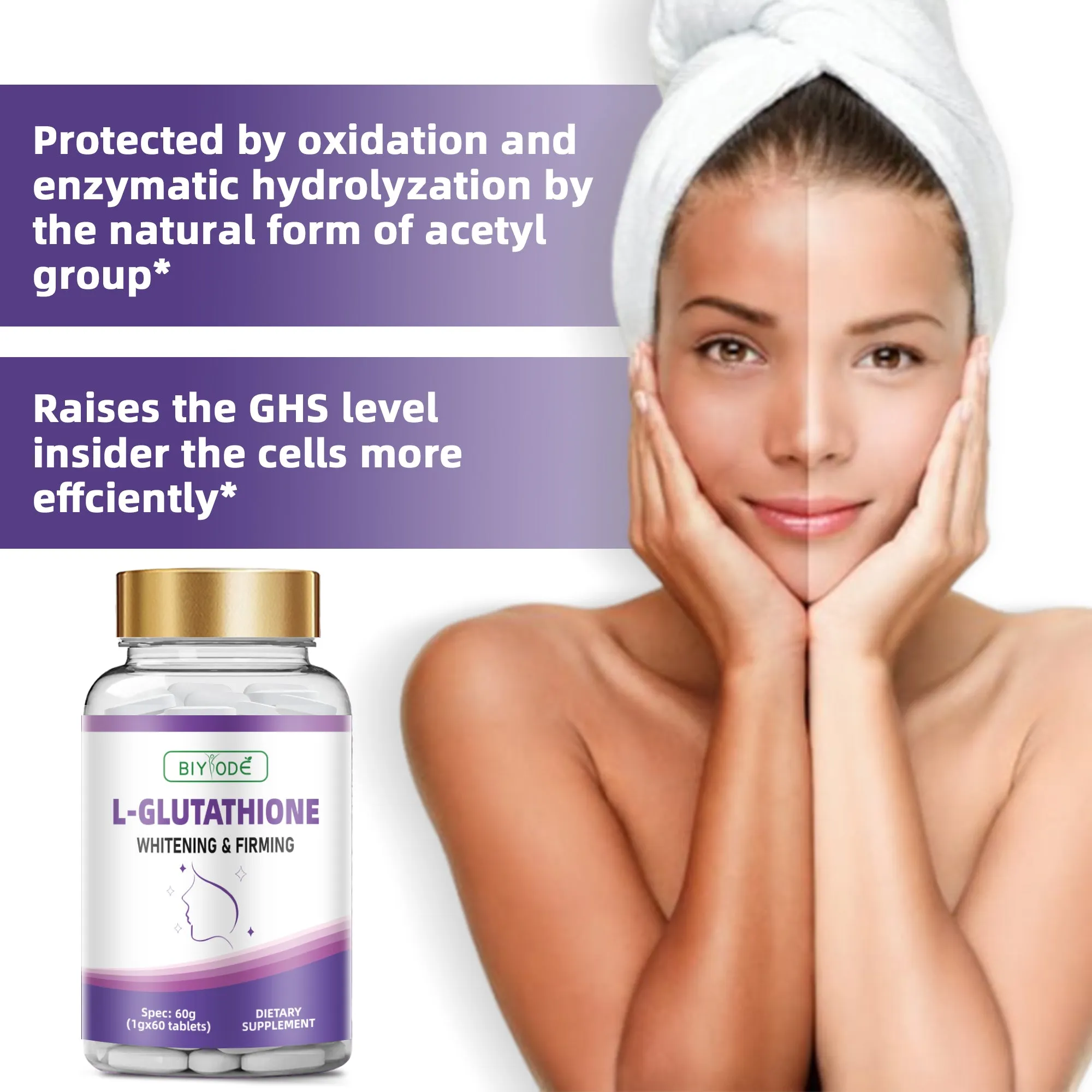 Biyode L-Glutathione tablets 60 tablets bottle original flavour skin whitening supplement