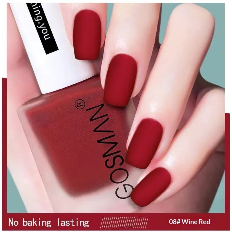 13ml quick-dry matte nail polish bottle with non-peel formula in 46 colour shades including matte black and ox blood red