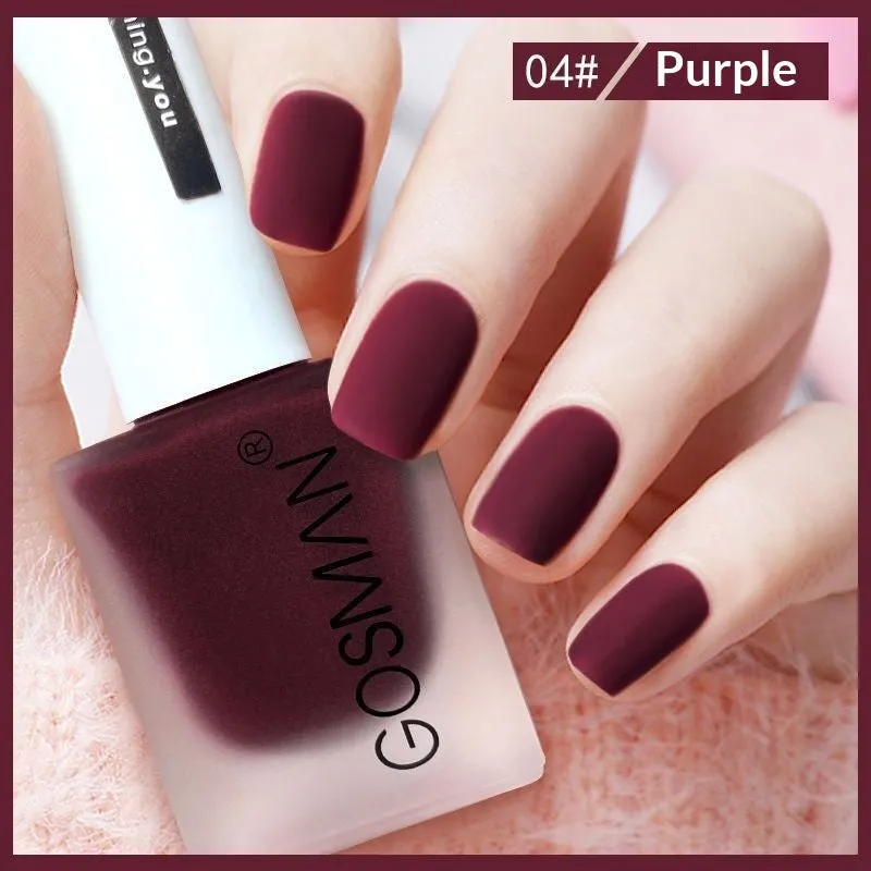 13ml quick-dry matte nail polish bottle with non-peel formula in 46 colour shades including matte black and ox blood red