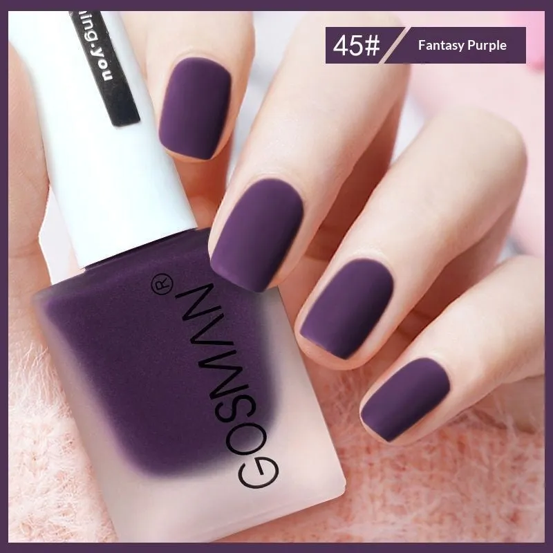13ml quick-dry matte nail polish bottle with non-peel formula in 46 colour shades including matte black and ox blood red