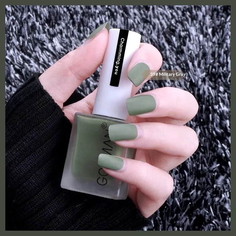 13ml quick-dry matte nail polish bottle with non-peel formula in 46 colour shades including matte black and ox blood red