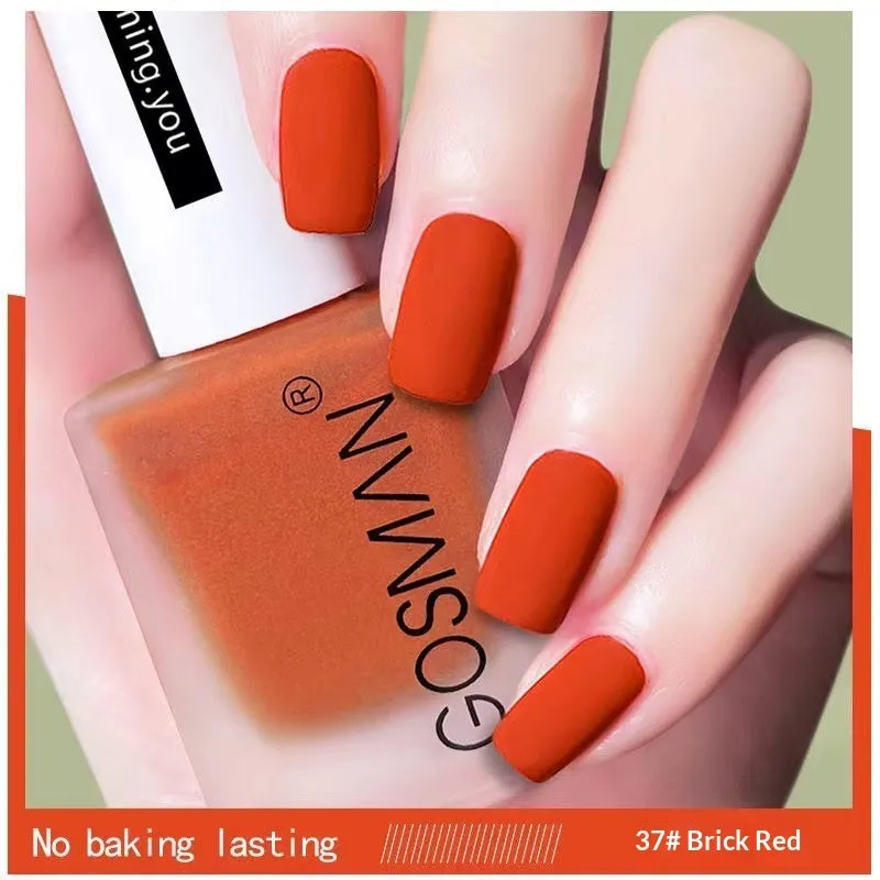 13ml quick-dry matte nail polish bottle with non-peel formula in 46 colour shades including matte black and ox blood red