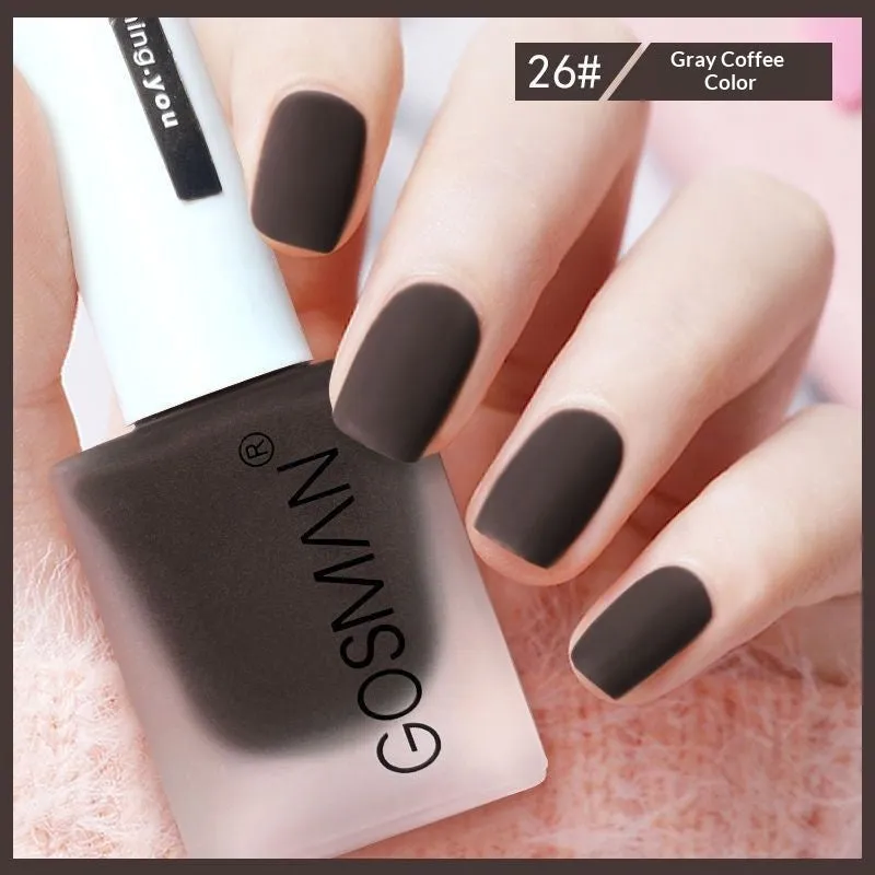 13ml quick-dry matte nail polish bottle with non-peel formula in 46 colour shades including matte black and ox blood red