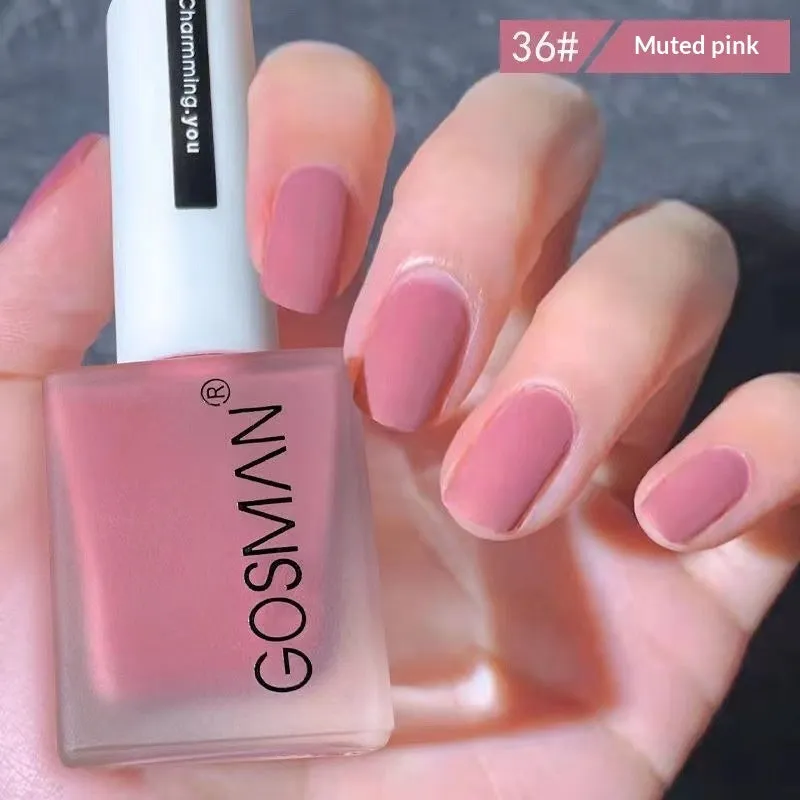 13ml quick-dry matte nail polish bottle with non-peel formula in 46 colour shades including matte black and ox blood red