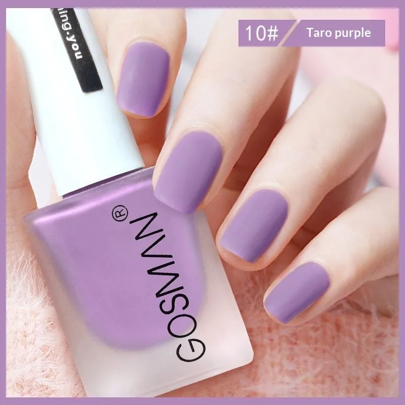 13ml quick-dry matte nail polish bottle with non-peel formula in 46 colour shades including matte black and ox blood red