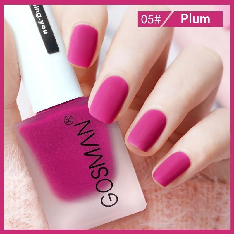 13ml quick-dry matte nail polish bottle with non-peel formula in 46 colour shades including matte black and ox blood red