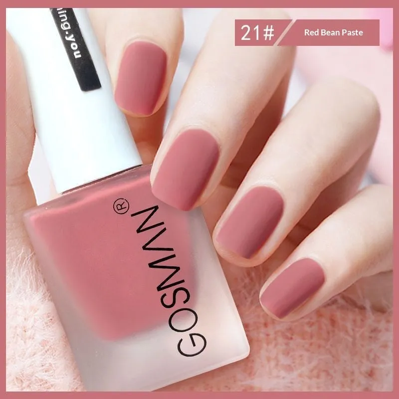 13ml quick-dry matte nail polish bottle with non-peel formula in 46 colour shades including matte black and ox blood red