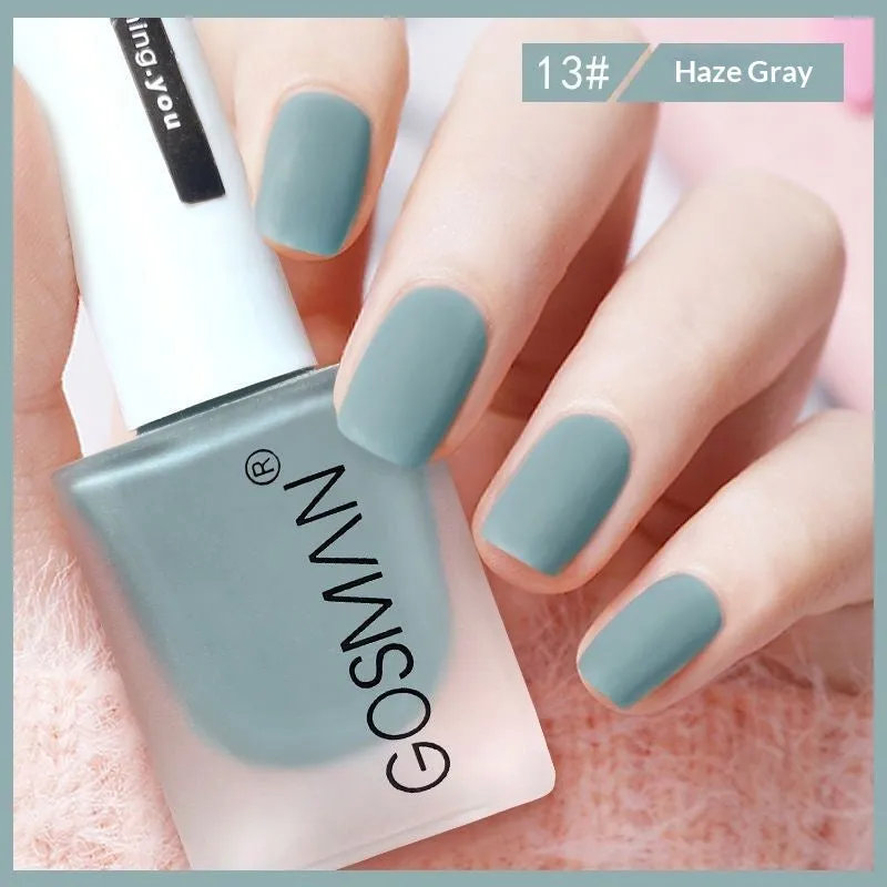 13ml quick-dry matte nail polish bottle with non-peel formula in 46 colour shades including matte black and ox blood red