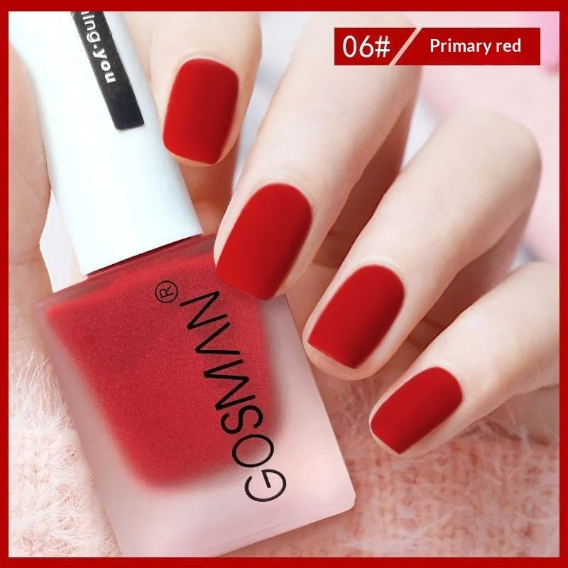 13ml quick-dry matte nail polish bottle with non-peel formula in 46 colour shades including matte black and ox blood red