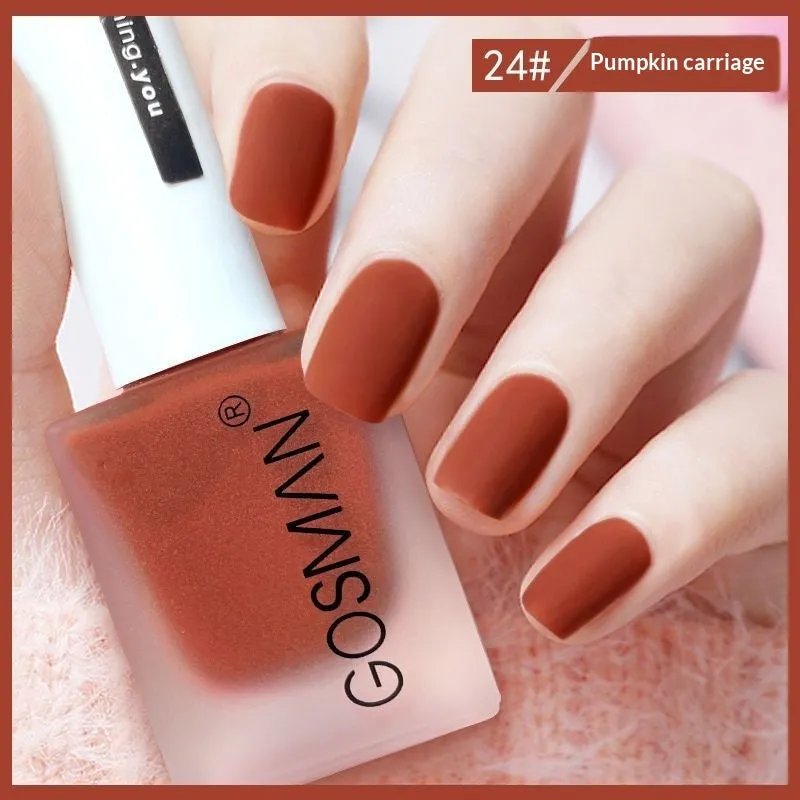 13ml quick-dry matte nail polish bottle with non-peel formula in 46 colour shades including matte black and ox blood red