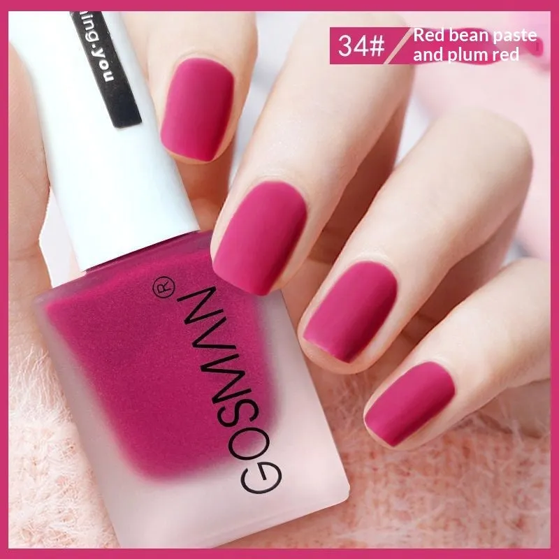 13ml quick-dry matte nail polish bottle with non-peel formula in 46 colour shades including matte black and ox blood red