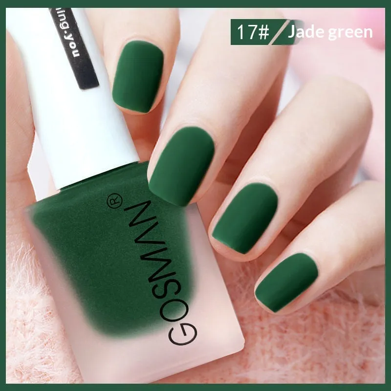 13ml quick-dry matte nail polish bottle with non-peel formula in 46 colour shades including matte black and ox blood red