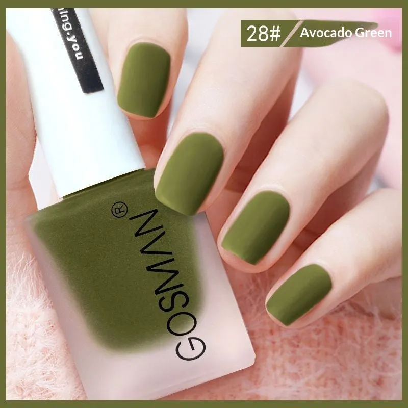 13ml quick-dry matte nail polish bottle with non-peel formula in 46 colour shades including matte black and ox blood red