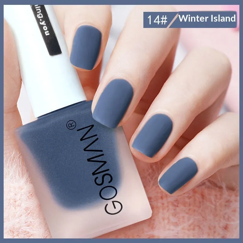 13ml quick-dry matte nail polish bottle with non-peel formula in 46 colour shades including matte black and ox blood red