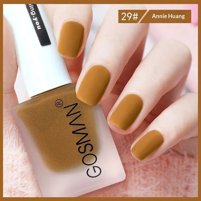 13ml quick-dry matte nail polish bottle with non-peel formula in 46 colour shades including matte black and ox blood red