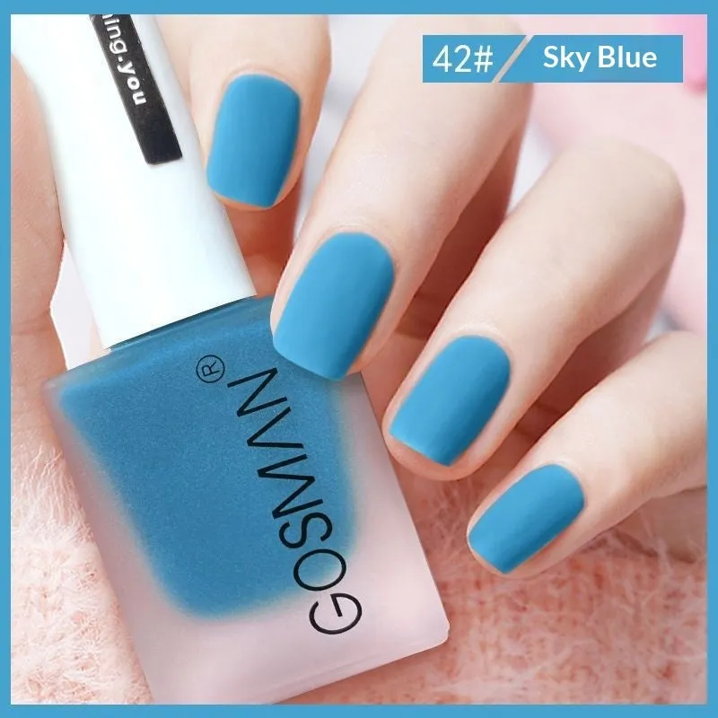 13ml quick-dry matte nail polish bottle with non-peel formula in 46 colour shades including matte black and ox blood red