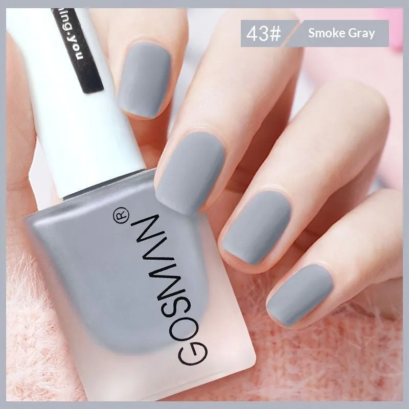 13ml quick-dry matte nail polish bottle with non-peel formula in 46 colour shades including matte black and ox blood red